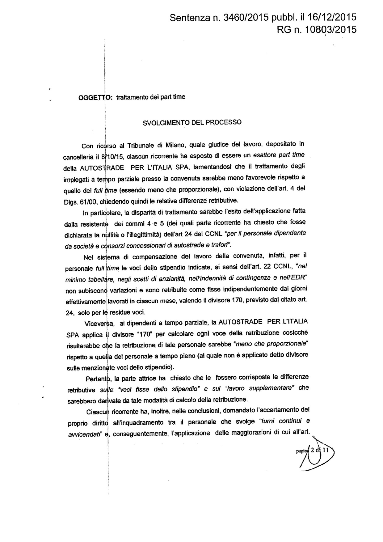 Tribunale di Milano Sentenza 16 dicembre 2015 n. 3460 Cortolex